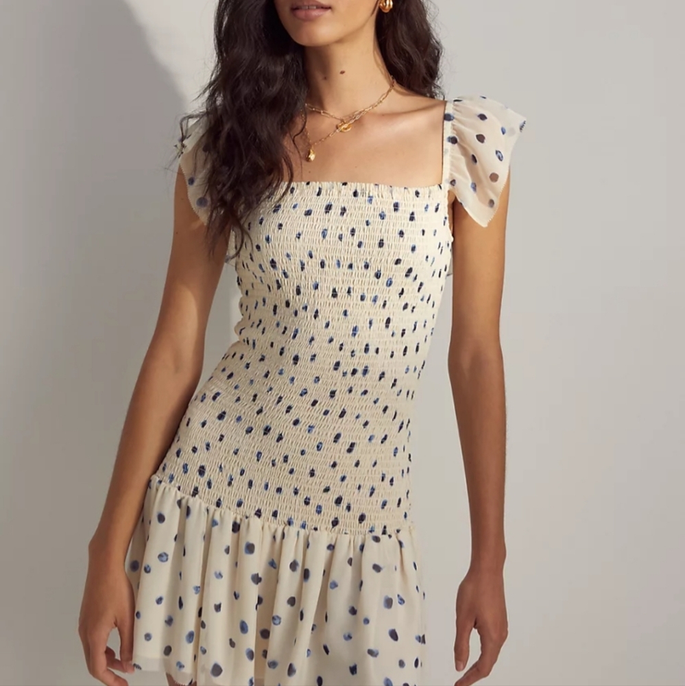 Aritzia Wilfred Eldorado White with Navy Silk Dress